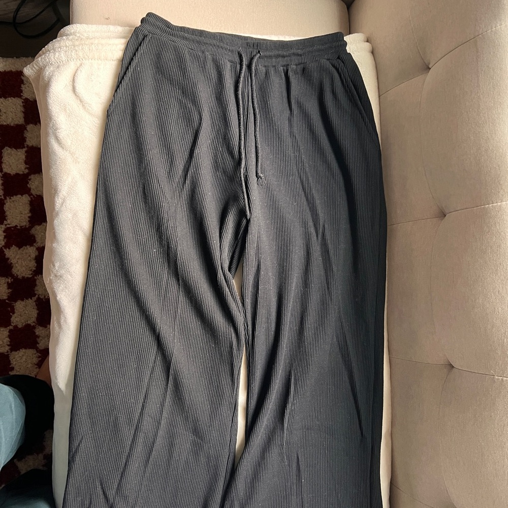 Women's Black Waffle Knit Lounge Pants